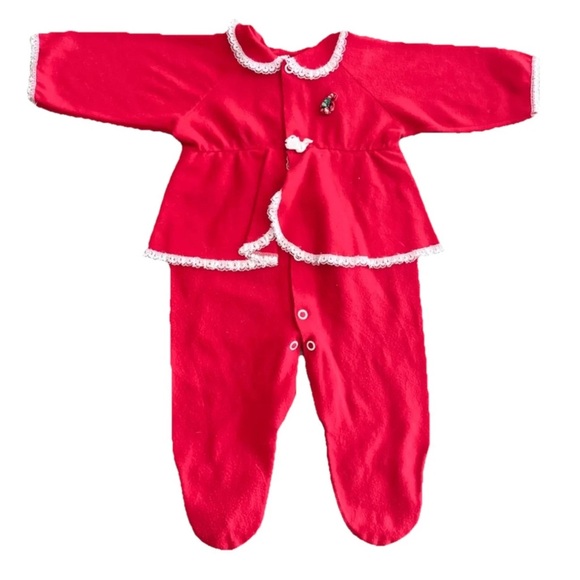 Baby Bliss Vintage‎ 80s Christmas footed one piece sleeper girls 3 mos ruffle - Picture 1 of 5